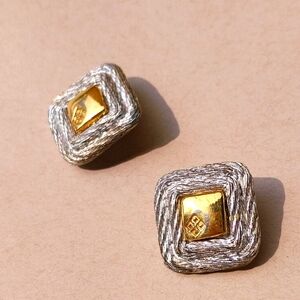 Givenchy Gold & Silver Textured Clips  Earrings